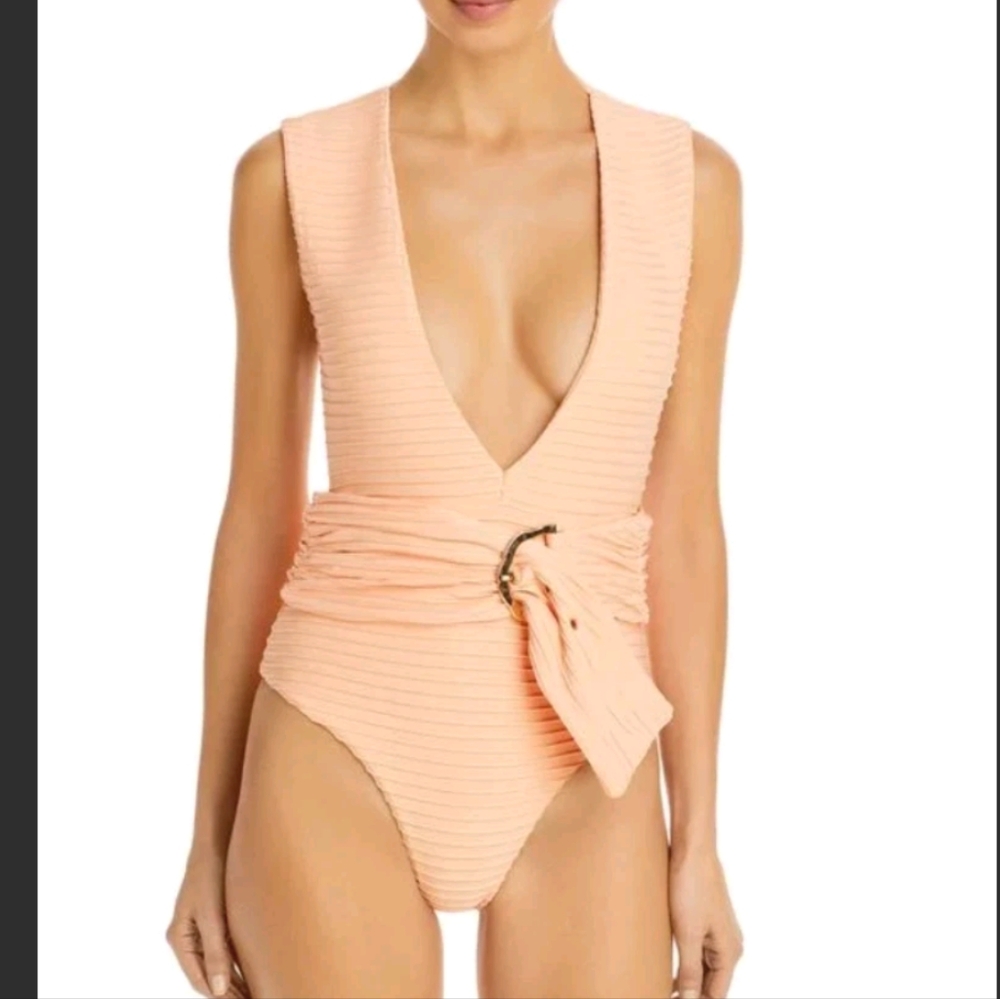 REVEL REY ONE-PIECE SWIMSUITS Dean Peach Pleat Size M Missing Belt